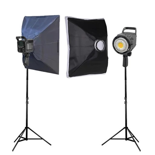 کیت دو شاخه ویدیو لایت نورپردازی 300 وات مدل bk1201 با پایه و سافت باکس 50 در 70