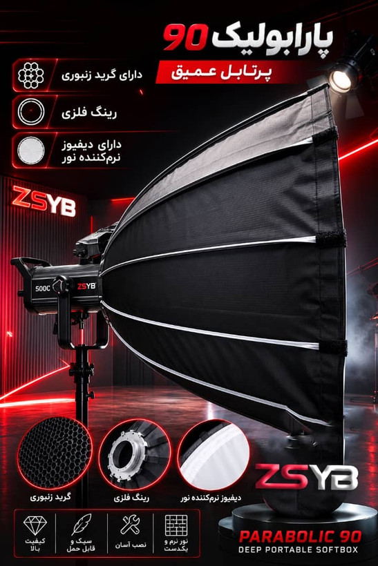 سافت باکس پارابولیک ۹۰ سانتی متری همراه با گرید (زنبوری)